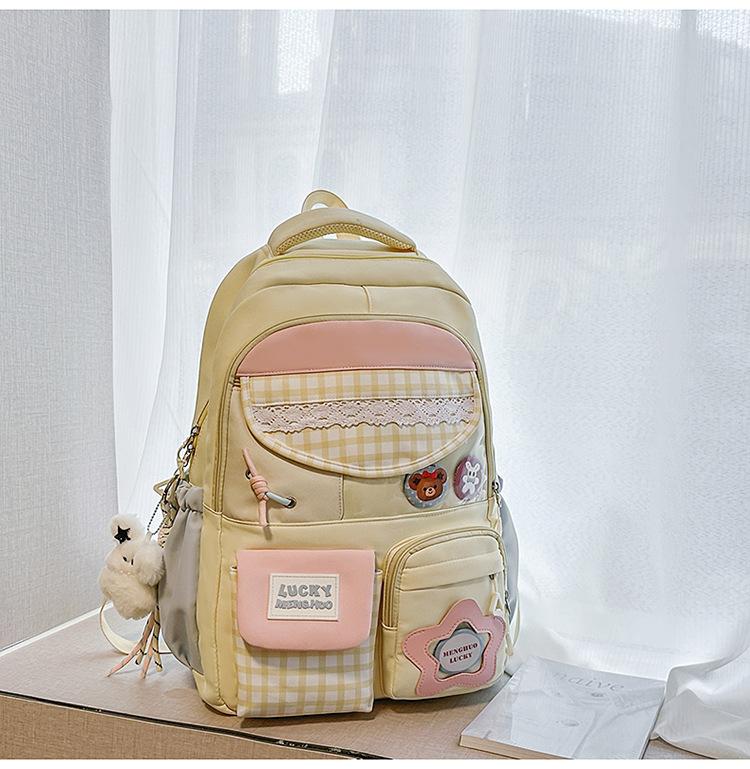 Schoolbag New Japanese Ins High-value Fresh and Sweet Plaid Backpack Junior High School Students Lightweight Large-capacity Backpack