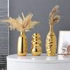 Modern Electroplating Gold Ceramic Vase Living Room Flower Arrangement Ornaments Modern Irregular Art Hydroponic Vase Decoration