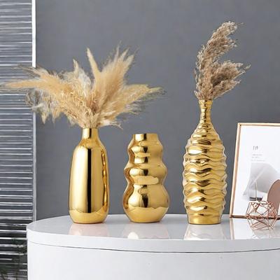 Modern Electroplating Gold Ceramic Vase Living Room Flower Arrangement Ornaments Modern Irregular Art Hydroponic Vase Decoration