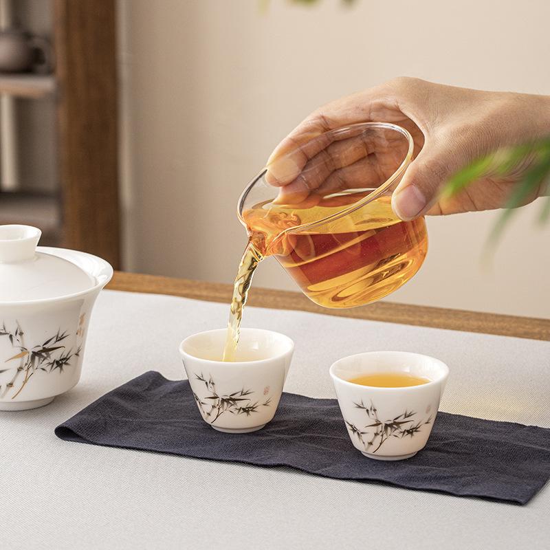 White Porcelain Blue And White Cover Bowl Outdoor Travel Kung Fu Tea Set Ceramic Cover Bowl Express Cup One Pot Two Cups Portable Bag