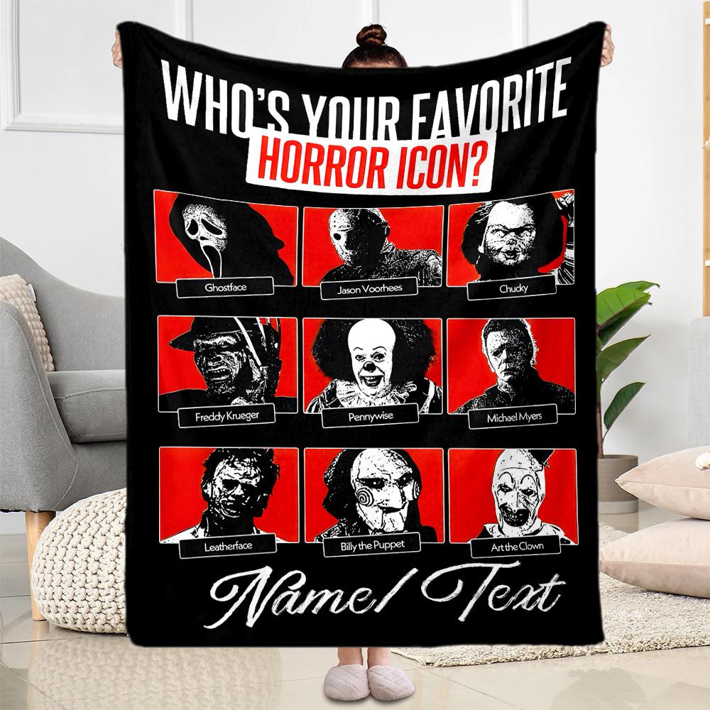 Favorite Horror Icon Poster Personalized Text Blanket Cozy Customizable Blanket Soft & Cozy Throw For Home Decor Livingroom Office Chair