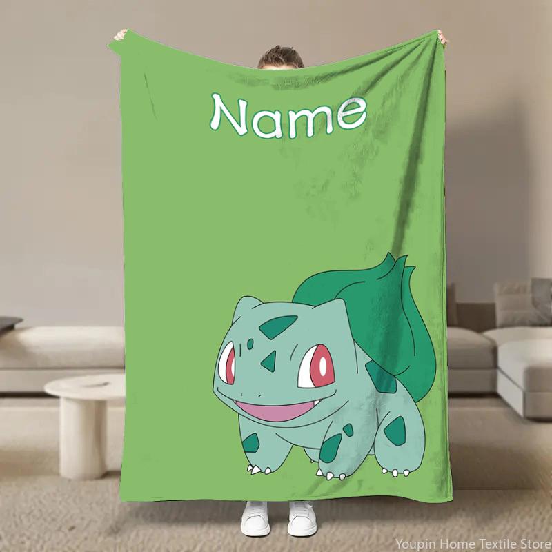 Personalizowany koc z imieniem na zamówienie Koc z nadrukiem Pokémon Bulbasaur Koc dla dzieci i dorosłych Miękki ciepły Koc podróżny na sofę do łóżka
