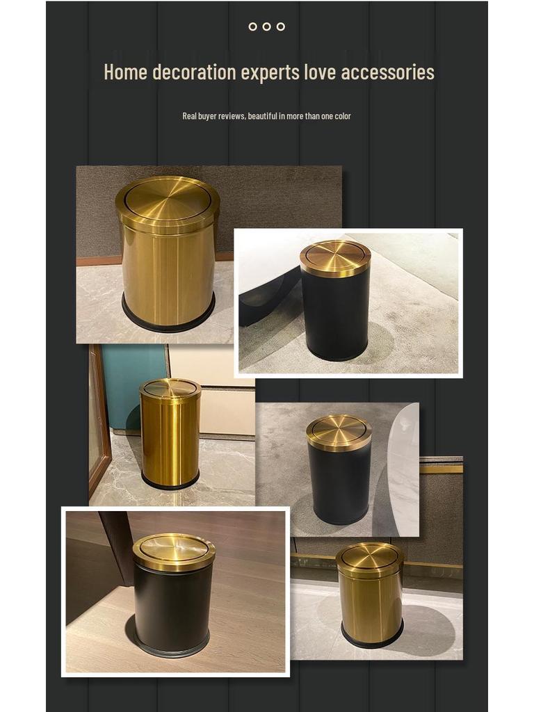 Stainless Steel Swing Lid Trash Can for Home and Kitchen, Light Luxury Design for Bathroom and Living Room.