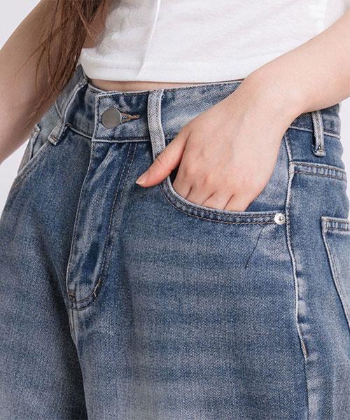Elleonasi P53_[Standard/Long/S~3Xl/4 Colors] Washed Back Hem Wide Denim Pants / Light Blue