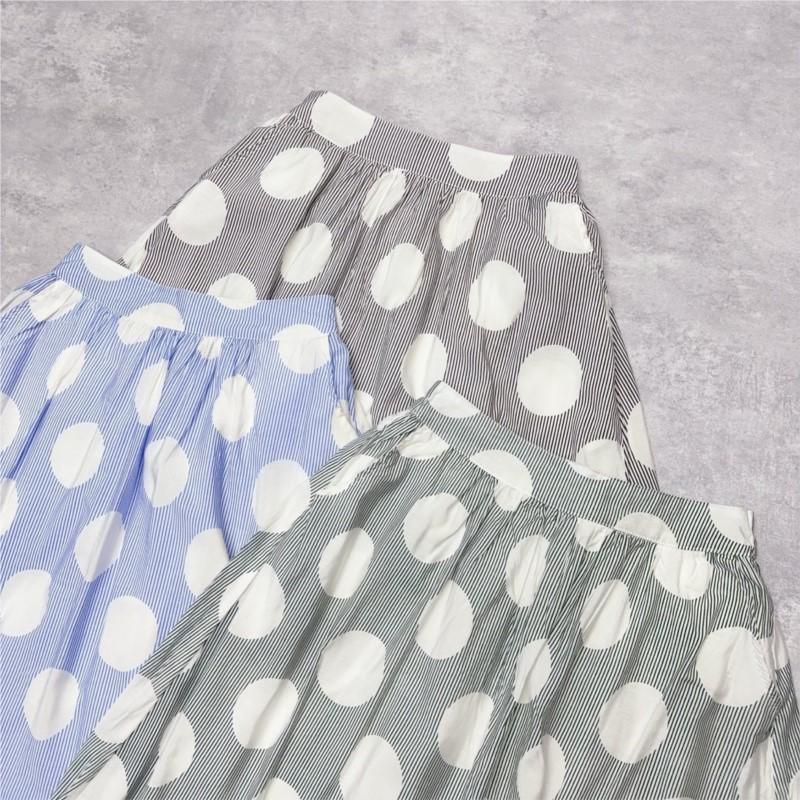 Johnature Japanese Polka Dot Stripe Skirts Women Summer Casual All Match Elastic Waist Women Skirts