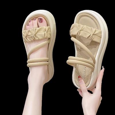Hausschuhe Damen Oberbekleidung Sommer 2025 neue Mode dicker Boden Ein-Wort-Schlappen Ausgehen rutschfest weicher Boden lässige Strandsandalen