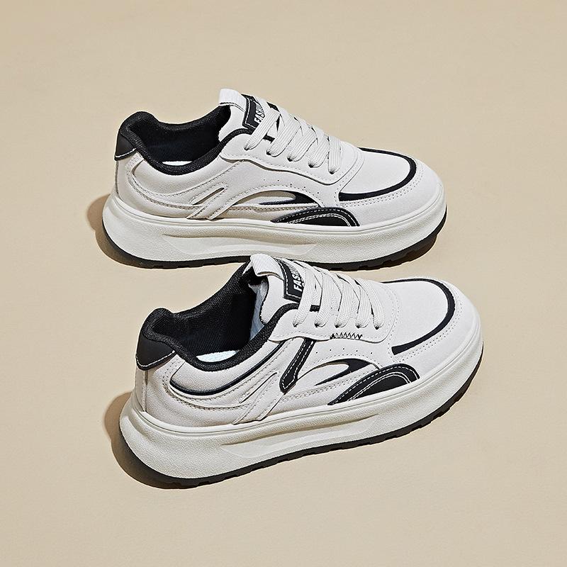 Women‘s Casual Chunky Platform Sneakers Breathable PU Leather Anti-Slip Sport Walking Shoes for Women Outdoor Comfortable Lace-up Tennis Sneakers