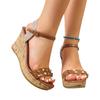 Women's Wedge Sandals, New Spring Style, Plus Size, Fashionable One-strap Platform High Heels, European and American Style.