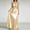 Women's Halter Neck Satin Evening Gown with Low Back and Draped Cowl Neck Sleeveless Formal Long Dress for Special Occasions