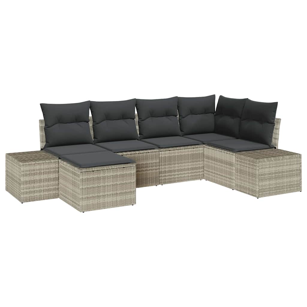 Garden Sofa Set with Cushions 6 pcs Light Grey Poly Rattan