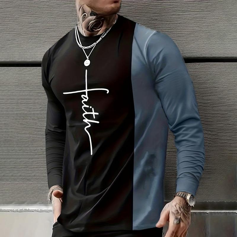 Vintage T Shirt 3D Simple Cross Print Casual Long Sleeve Men's Loose O Neck Comfortable Sweatshirt European Clothing 5Xl