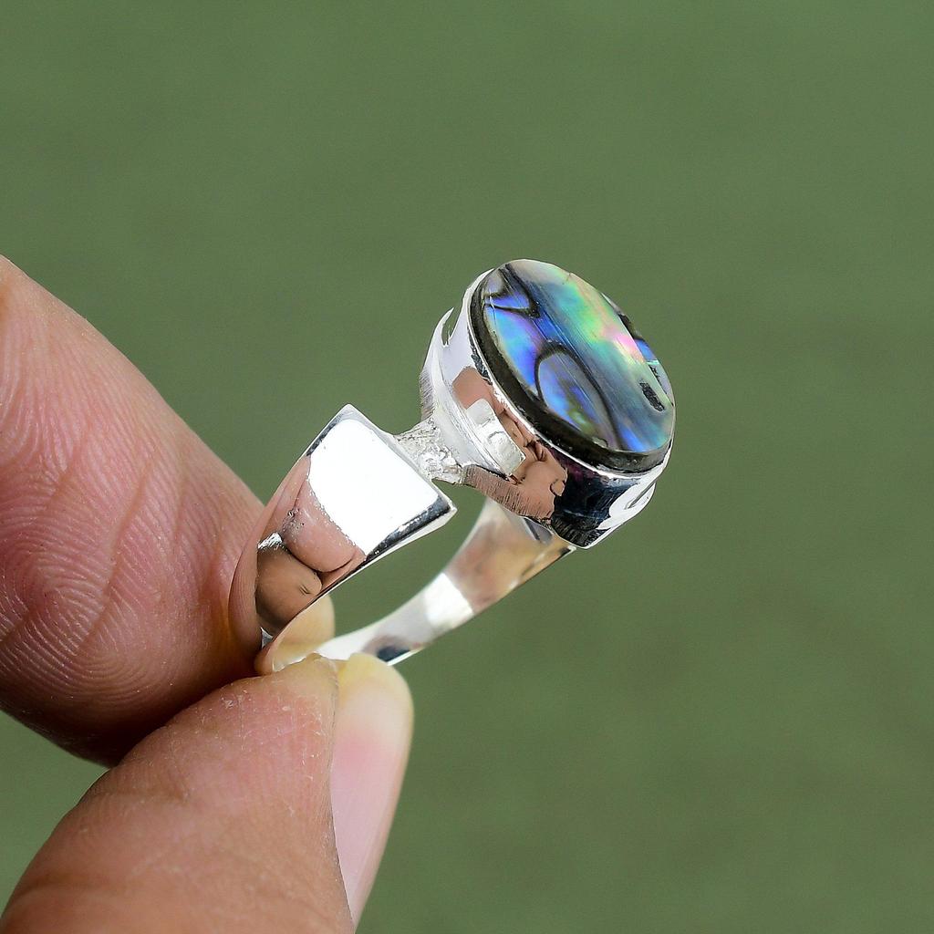 Abalone Muschel Ring 925 Sterling Silber Ring Handgefertigt Einzigartiger Schmuck Zarter Edelsteinring Geschenk für Sie Geburtssteinring Erhältlich in Ringgröße