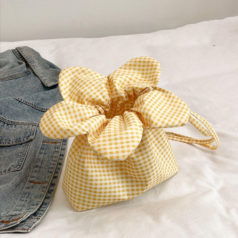 Printing Flower Handbag Korean Style Shoulder Bags Lightweight Plaid Drawstring Bag  Student