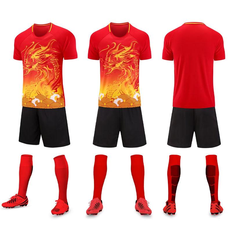 New Dragon Pattern Training Suit, Short-sleeved Top, Dragon Boat Race Jersey, Summer Football Game Sports Jersey Suit