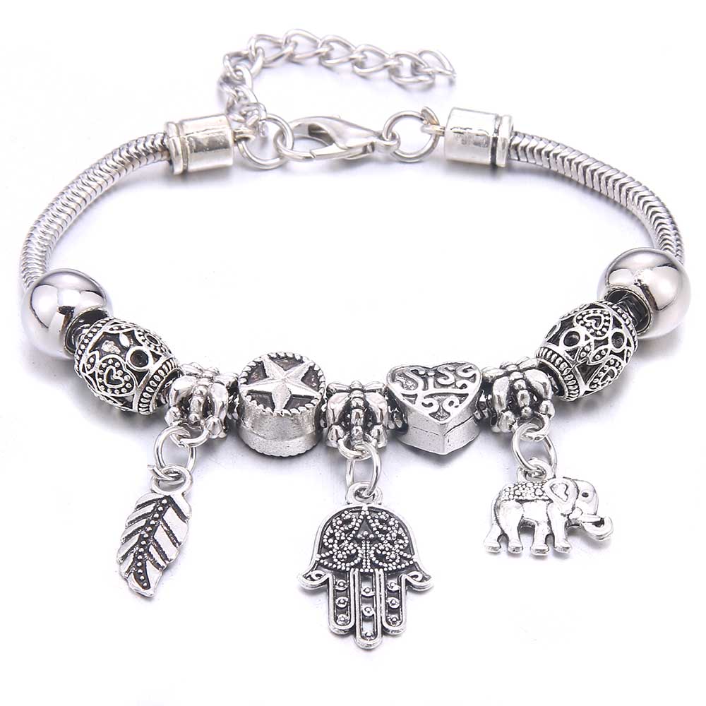 New Charm Bracelet & Bangles Jewelry White Butterfly Crown Beads Bracelets Brands Bracelets Fit Women Girl Friendship Gift