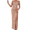 Hot-selling New European and American Sequins Sleeveless High Slit Evening Dress Single Shoulder Strap Tight Sexy Party Dress