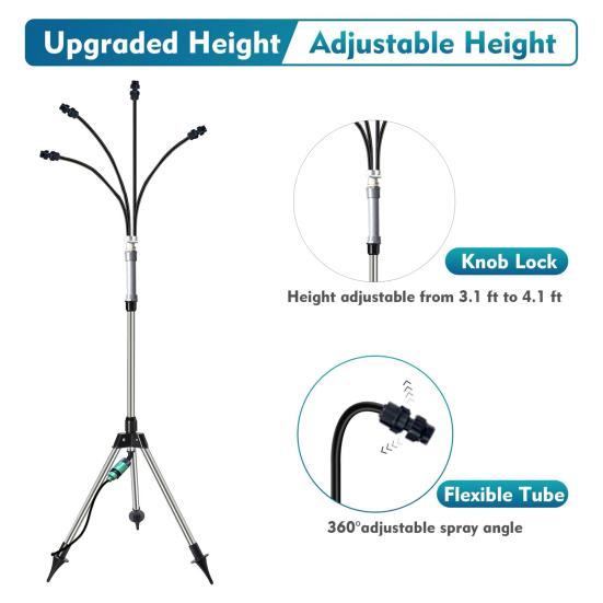 Standing Tripod Misters Easy Install Adjustable Stand Hose Sprayer Movable Standing Misting Cooling System