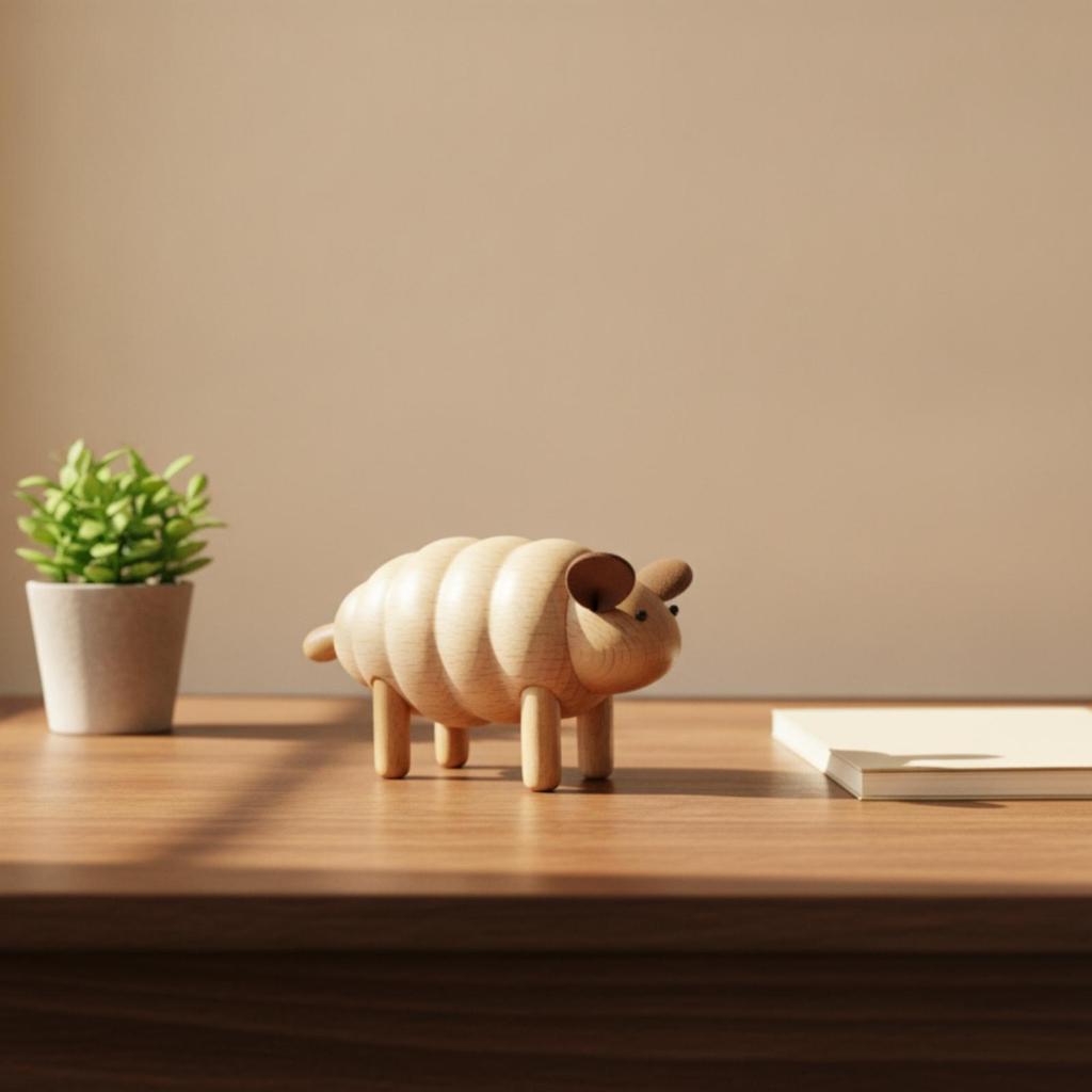 Solid Beech Wood Sheep Figurine Hand-Crafted for Mantel, Child's Room