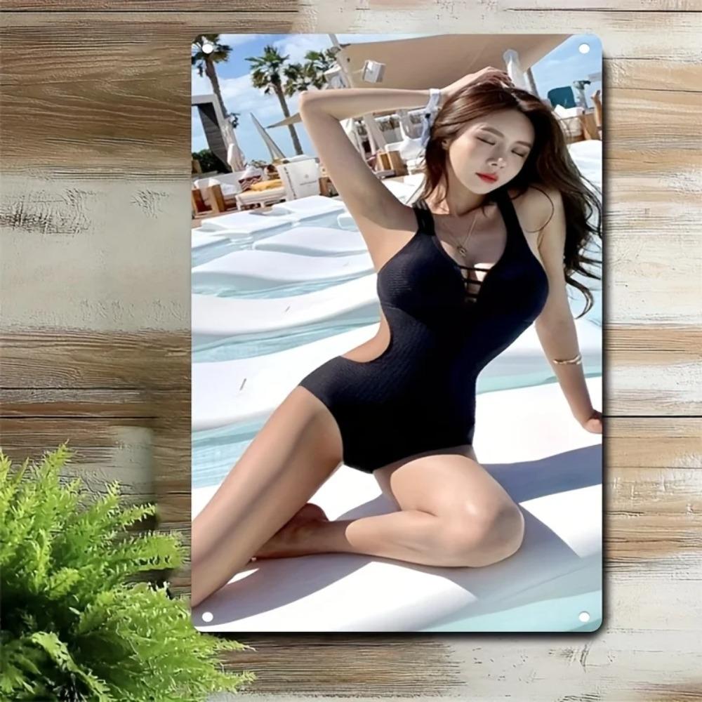 Metal Wall Art Decor Iron Sign Women Beach Poster for Home Bar Cafe Christmas Gift 20x30cm