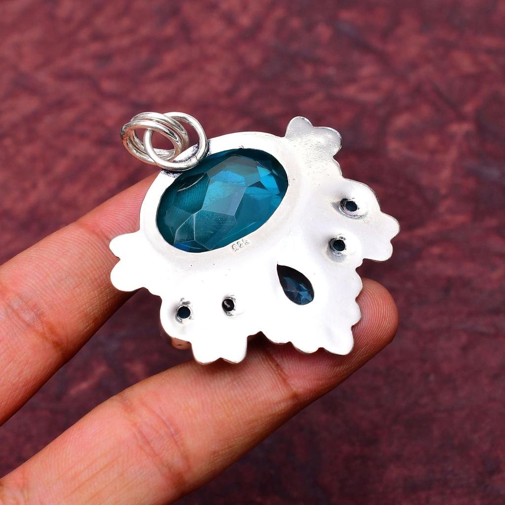 Awesome Blue Topaz Gemstone Pendant: 925 Sterling Silver Handmade Pendant Necklace Jewelry