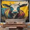 Colorful Bull Illustration On Yellow Background Pattern Wall Hanging Tapestry Decorative Tapestry Home Decor for Bedroom and Living Room