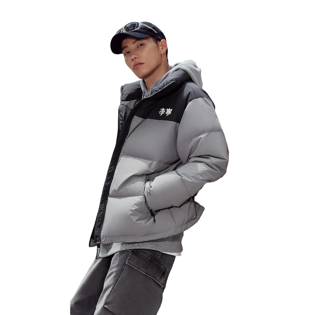 Li Ning Hot Pot Down Jacket Series Loose Short Stand Collar Zipper Long Sleeve Down Jacket Unisex Outerwear Thunder-Gray AYMV855-5