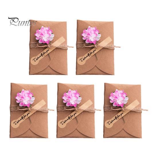 Special Paper Cards for Souvenirs 5Pcs DIY Dried Flower Greeting Cards, Handmade Note with Artificial Flowers, Jute Twine Romantic Sunflower Rose Hang