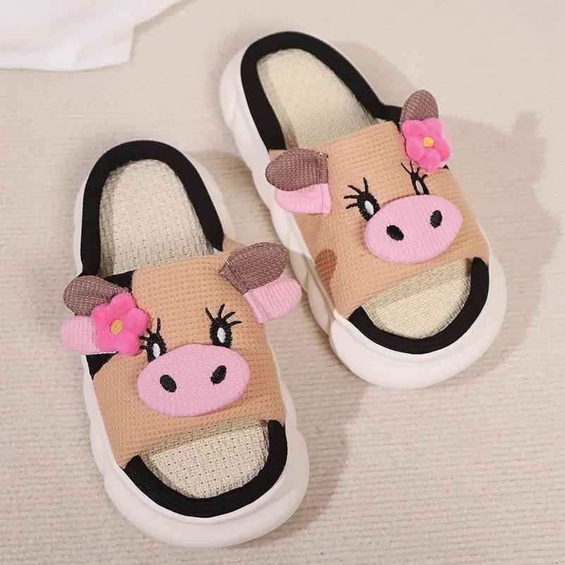 

Fashion Women s House Slippers New Cartoon Shoes Spring Summer Indoor Non-Slip Linen Slippers Woman Breathable Soft Sole Platform Slides 44-45 темно-коричневого
