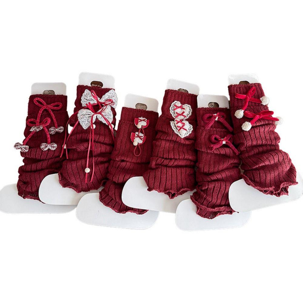 Bow Design Furry Leg Warmers Middle Tube Lolita Boots Cover Harajuku Warm Knee Sleeve  Sleeping Use