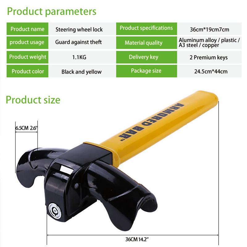Universal Car Steering Wheel Lock Heavy Duty Anti-theft  Car/Van Security Rotary Steering Wheel Lock Enhance Automobile Security