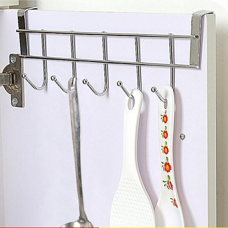 

5 Hooks Over-The-Door Hook Holder Door Rear Metal Hanging Rack Punch-Free Hanger For Clothes Towels Shoes Hats Caps Organizer серебряный