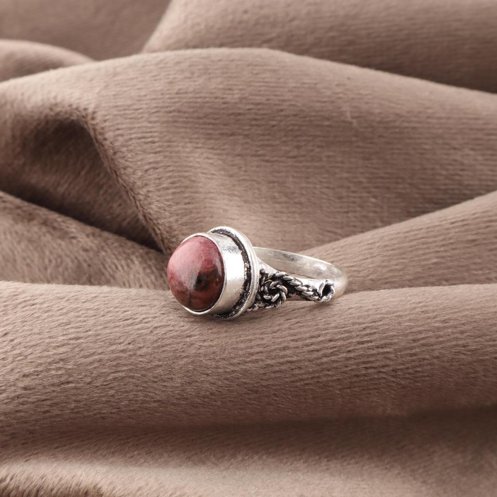 Black Rhodonite Gemstone Jewelry, 925 Solid Sterling Silver Ring Handmade Gorgeous Silver Chain Ring For Wedding Gift
