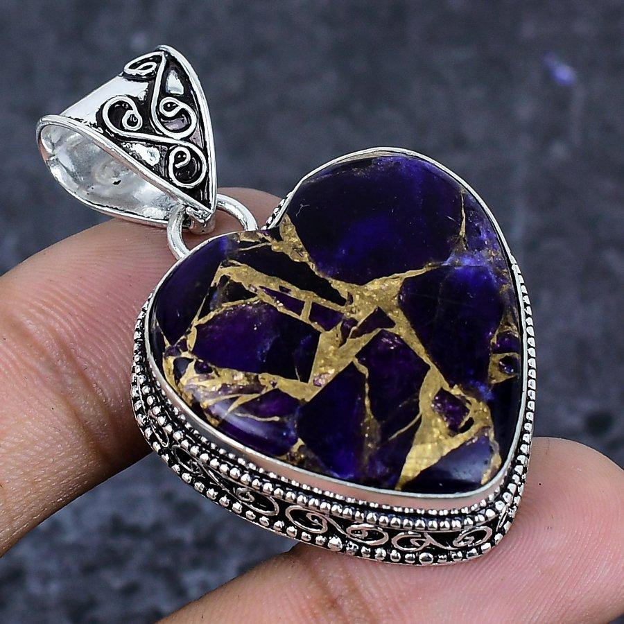 Natural Copper Amethyst Gemstone 925 Sterling Silver Jewelry Pendant 1.89" ETC-13859