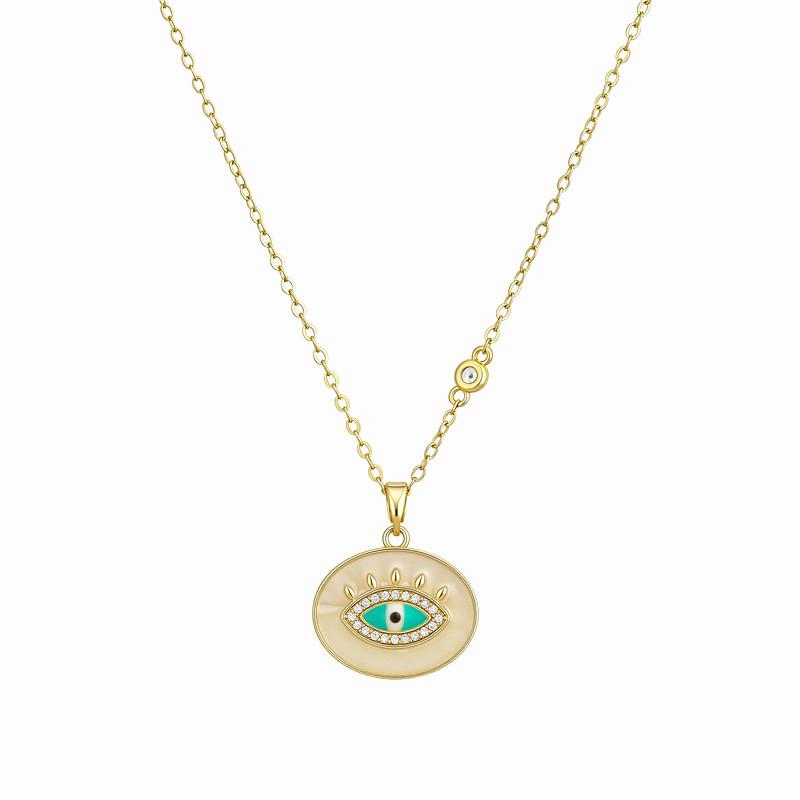 Green Enamel Eye Series Copper Necklace with 18K Gold Zirconia and Diamonds