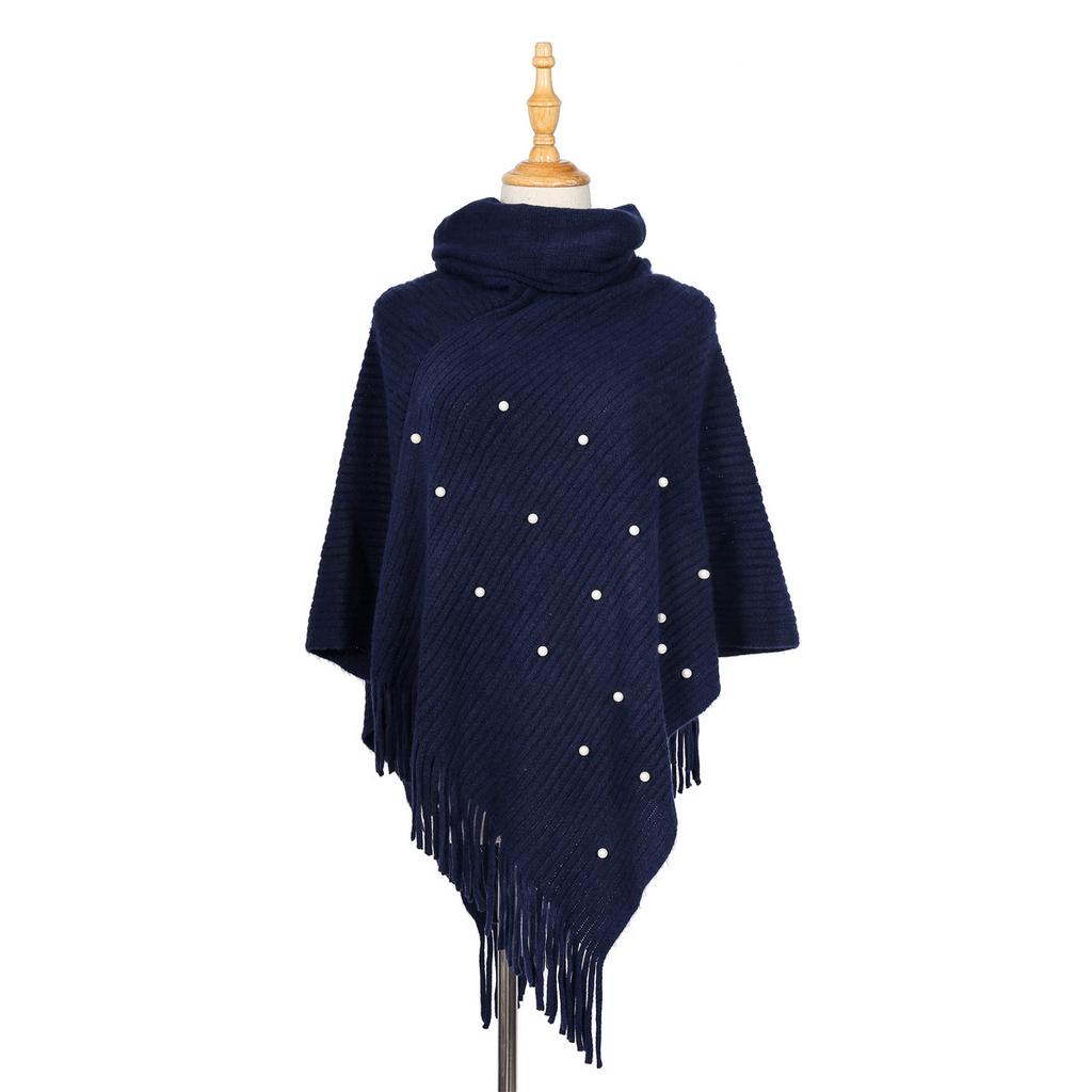 Comfortable High Quality Unique Pure Color Pearl Fringe Pullover High Neck Warm Shawl Scarf Beautiful and Most Striking Accessories