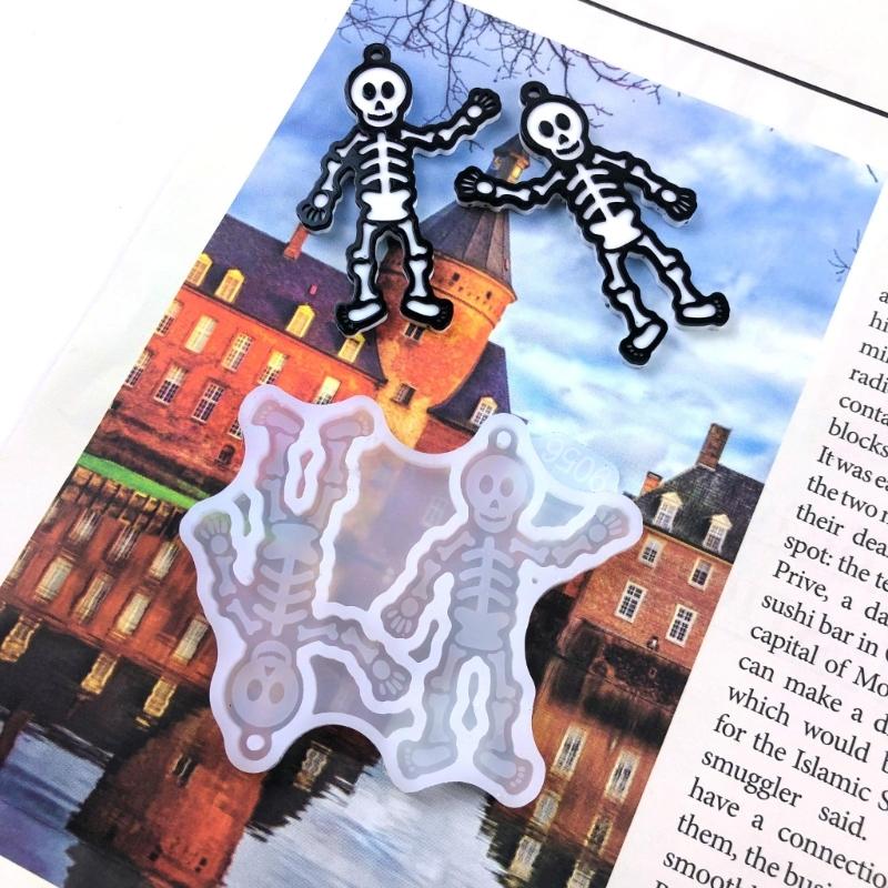 Geometric Human Skeleton Earring Epoxy Resin Silicone Mold Luggage Bag Tags Casting Molds with Hole for DIY Crafts