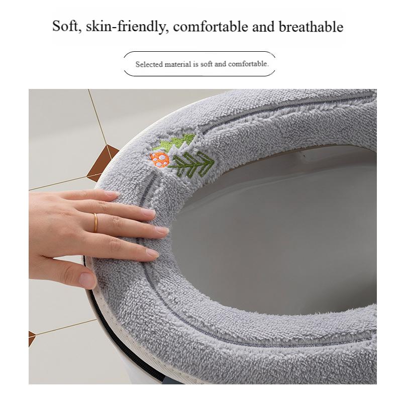 Cute Winter Thickened and Fleece-lined Toilet Seat Cushion, Washable, with Zipper