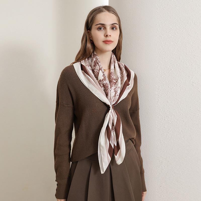 Korean Version of Retro Personality Grassland Lion Printed Scarf Fashionable and High-end Sense  Herringbone Professional Outfit Decorative Scarf