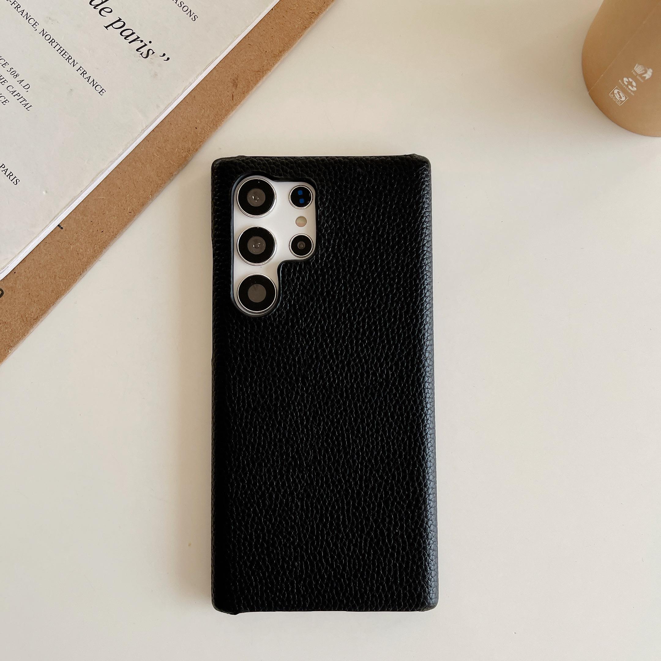 

Leather Lychee Grain Matte Case For Samsung S25 S24 S23 S22 Ultra A55 A35 A25 A15 A54 A34 A24 A14 Solid Frameless Bumper Cover For S25