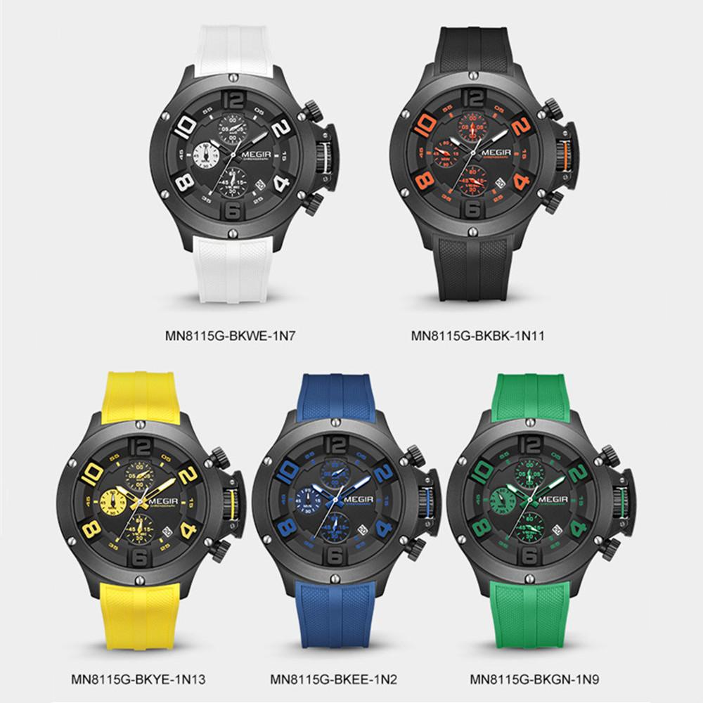 MEGIR Fashion Sport Quartz Watches for Men Big Dial Watch Chronograph Waterproof Luminous Man Wristwatches Date Clock 8115