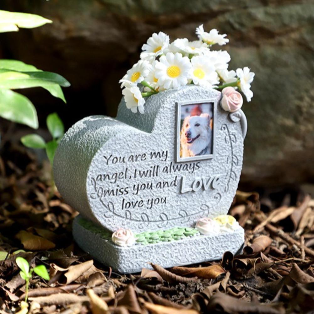 Resin Pet Memorial Stone with Photo Dog Grave Creative Cat Puppy Tombstone Small Animal Sacrifice Monument Handicraft Ornaments