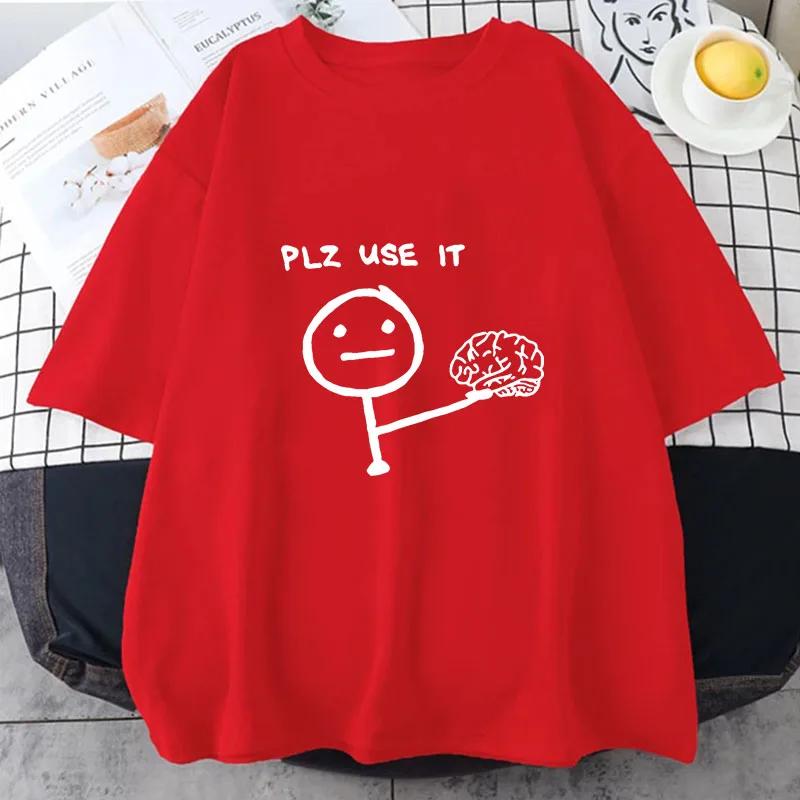 

New Men s Casual Graphic Tee Plz Use It Cartoon Brain Design Short Sleeve Crew Neck Relaxed Fit for Summer Men Women T-Shirts M