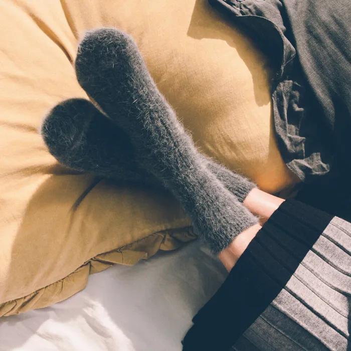 [BIARRITZ] Paul Cable Knit Angora_Soft and High-Quality Daily Plain Mid-Length Socks