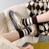 Embroidered Bear Striped Mid-Calf Socks In Black, White, Brown - Pure Cotton, Comfortable, Japanese College Girl Style