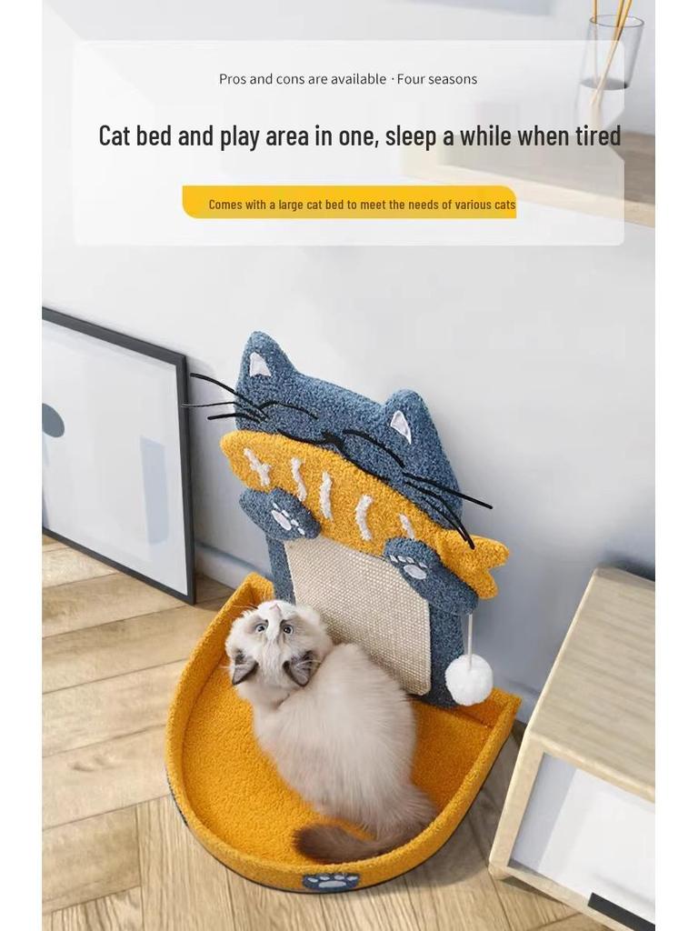 Large Vertical Sisal Cat Scratching Board & Climbing Frame with Integrated Cat Bed and Kitten Toy