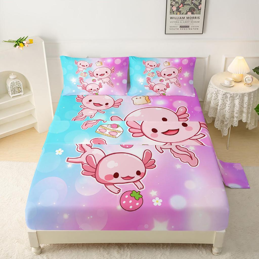 Cute cartoon salamander cherry pattern mattress four-piece bedding set bedroom dormitory bedding set