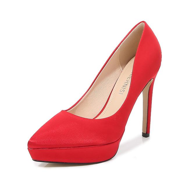 Women 12cm High Heels Scarpin Silk 2 .5cm Platform Pumps Lady Satin Stiletto Heels Plus Size 46 Green Fashion Office Shoes