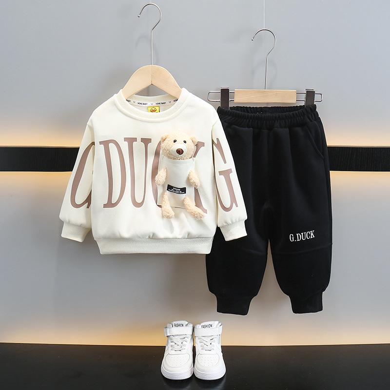 

Boys Cartoon Sweatshirt & Pants Set: Trendy Autumn/Spring Fashion 2025 100 cm бежевый