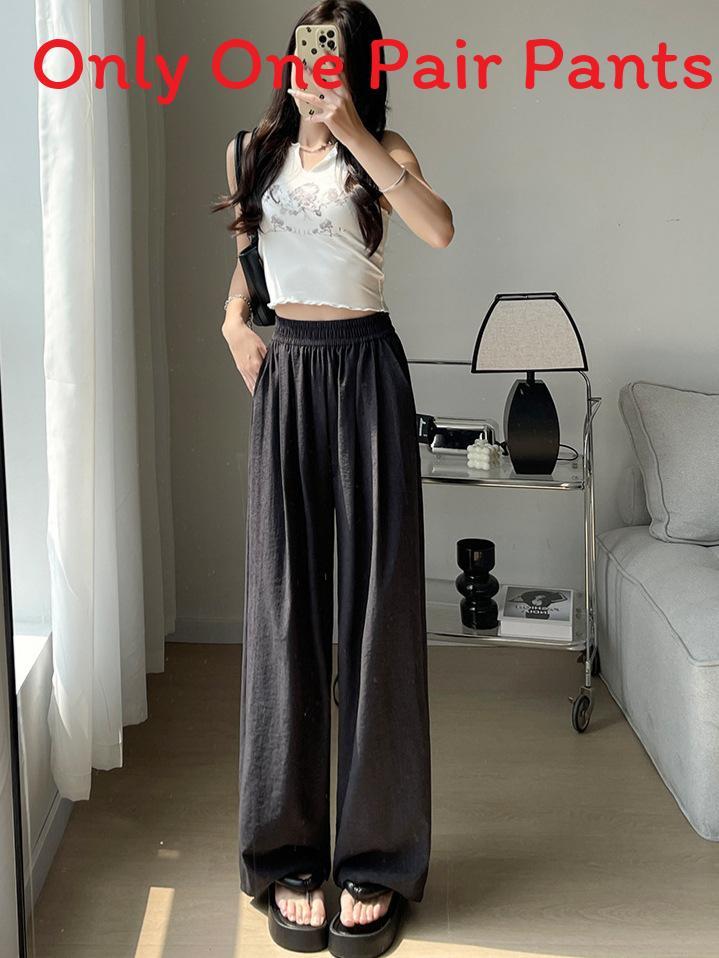 Cotton Blend Relaxed Wide Leg Pants With High Waist For Casual Summer Wear