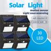 Lumière Solaire 30 LED Détecteur de Mouvement PIR Applique Murale Lampe Solaire Extérieure Étanche Alimentée par l'Énergie Solaire Lumière du Soleil Lampe de Rue Décor de Jardin